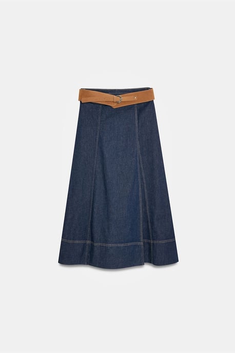Hoog-Waist A-Lijn Denim Maxi Rok Met Riem - Image 5