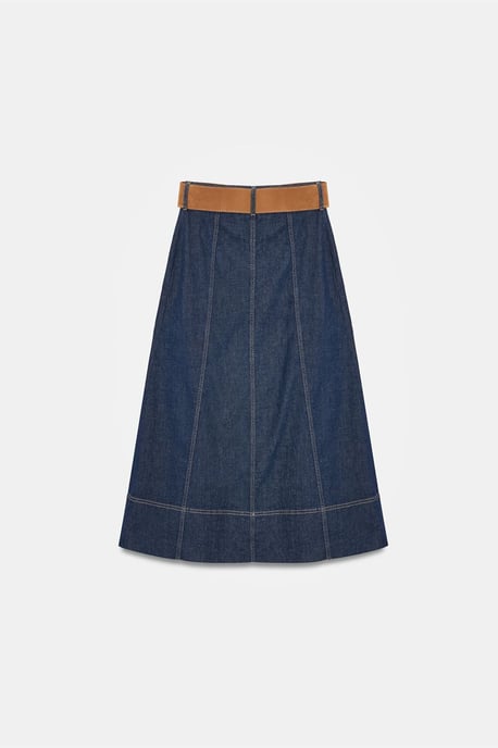 Hoog-Waist A-Lijn Denim Maxi Rok Met Riem - Image 6