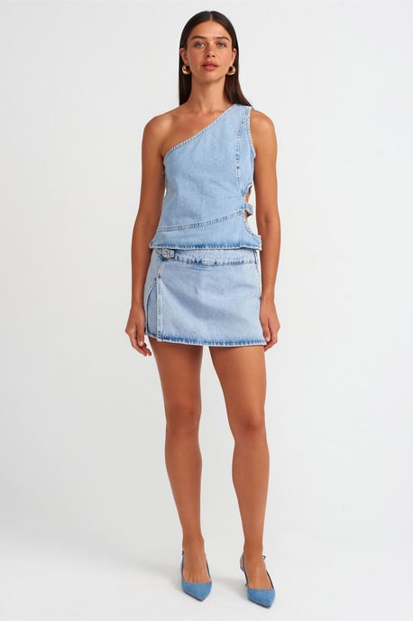 Bomull Denim Mini A-linje Kjol - Image 1