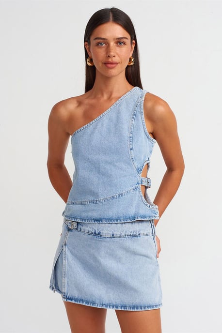 Bomull Denim Mini A-linje Kjol - Image 3