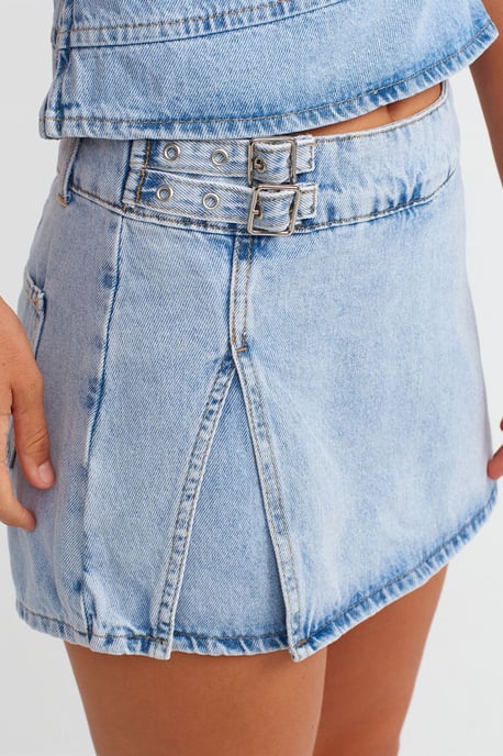 Bomull Denim Mini A-linje Kjol - Image 4