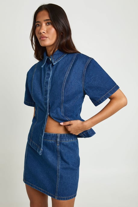 Seam Detail Denim Mini Skirt - Image 1