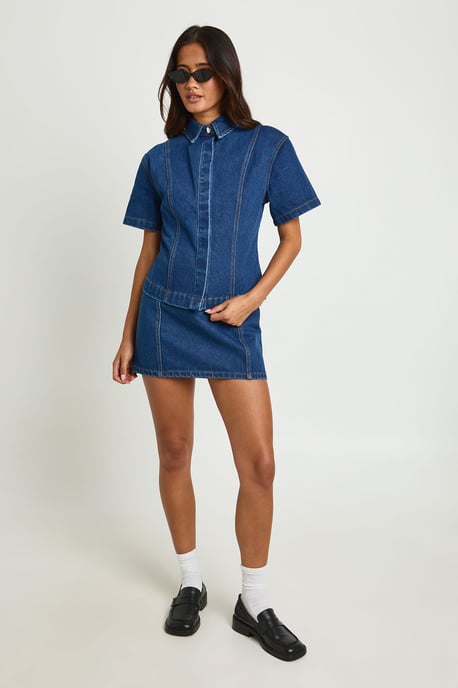 Seam Detail Denim Mini Skirt - Image 3