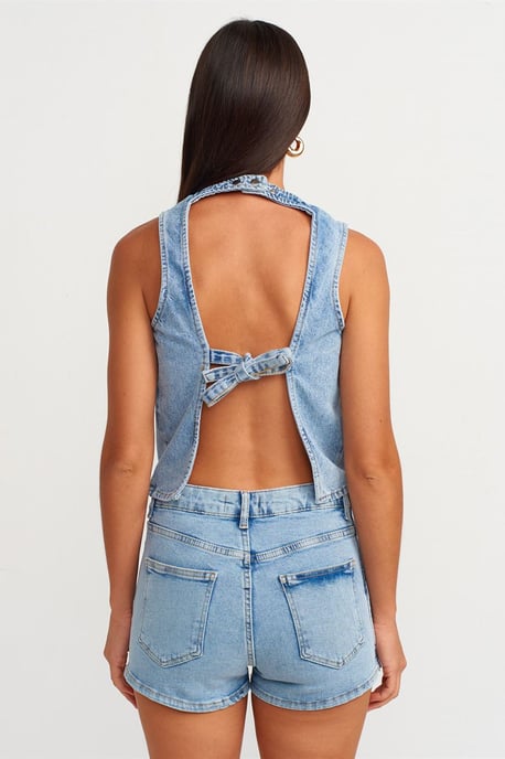 Högmidjad denim minikjol - Image 2