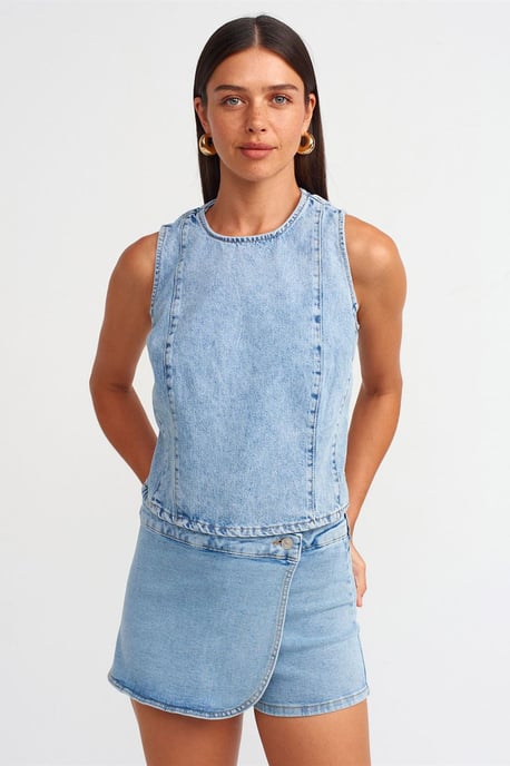 Högmidjad denim minikjol - Image 3