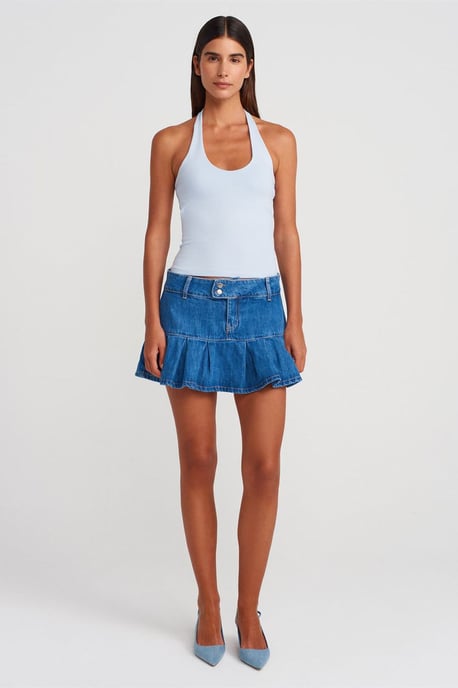 Midjehög Mini Denim Kortskaftkjol - Image 1