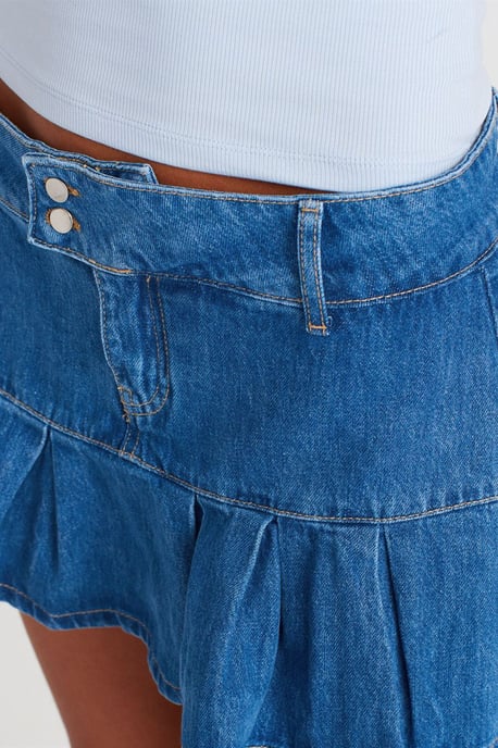 Midjehög Mini Denim Kortskaftkjol - Image 3