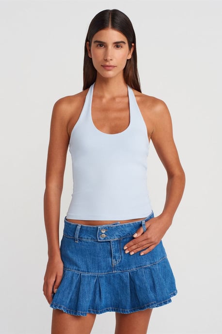 Midjehög Mini Denim Kortskaftkjol - Image 4