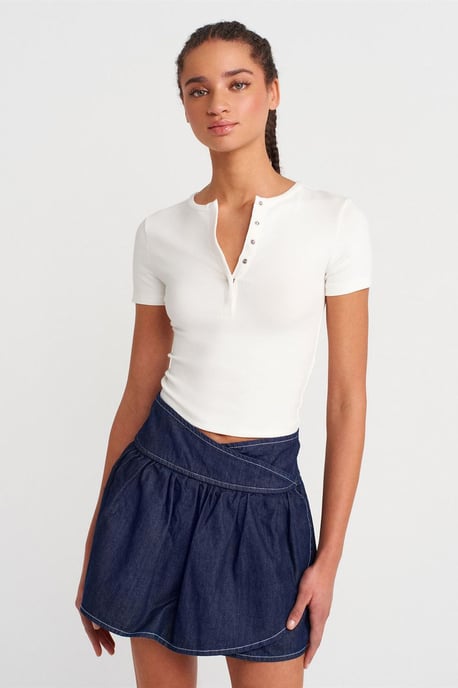 Hoge Taille Denim Mini Skater Rok - Image 4