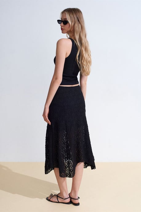 High-Waist Lace A-Line Midi Skirt - Image 2