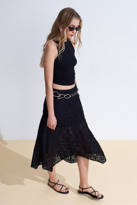 High-Waist Lace A-Line Midi Skirt - Image 4