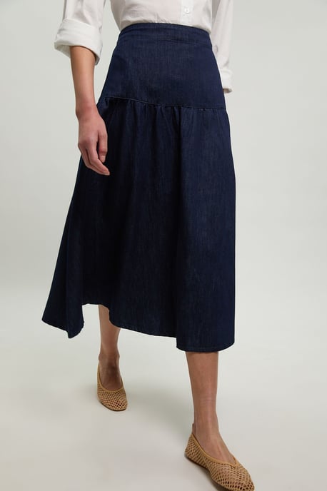 Denim Pleated Full Midi Skirt - Image 2