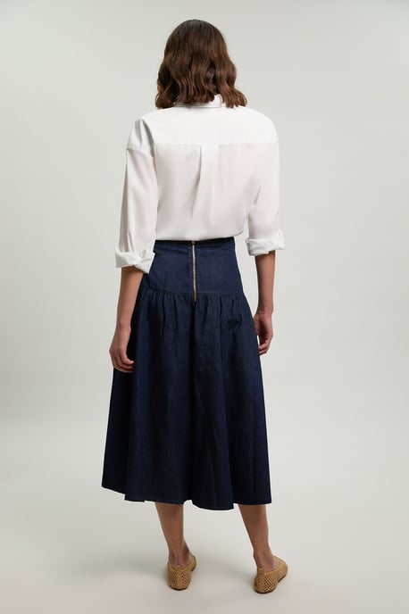 Denim Pleated Full Midi Skirt - Image 3