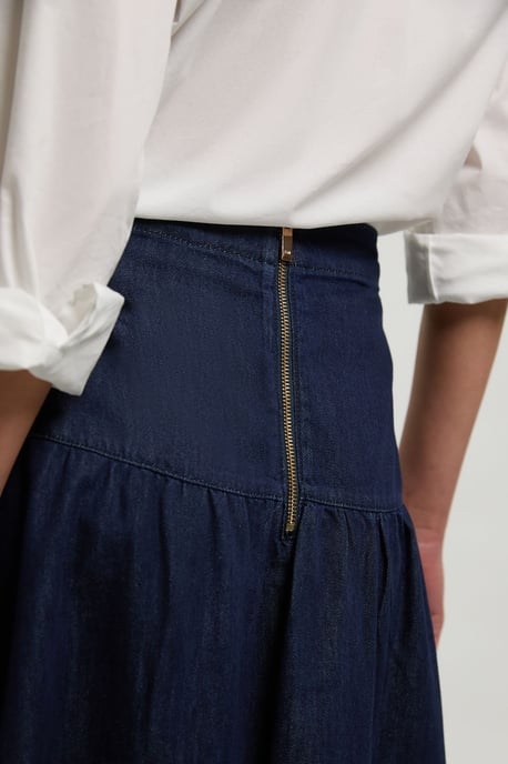 Denim Pleated Full Midi Skirt - Image 4