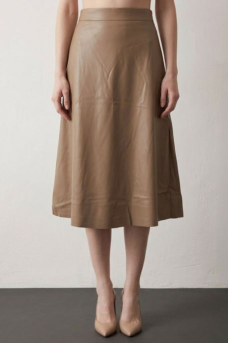 High-Waist Midi A-Line Faux Leather Skirt - Image 2