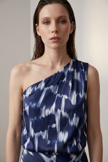 Asymmetrisk Satinblus och Midikjol Set - Image 5