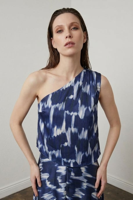 Asymmetrisk Satinblus och Midikjol Set - Image 6