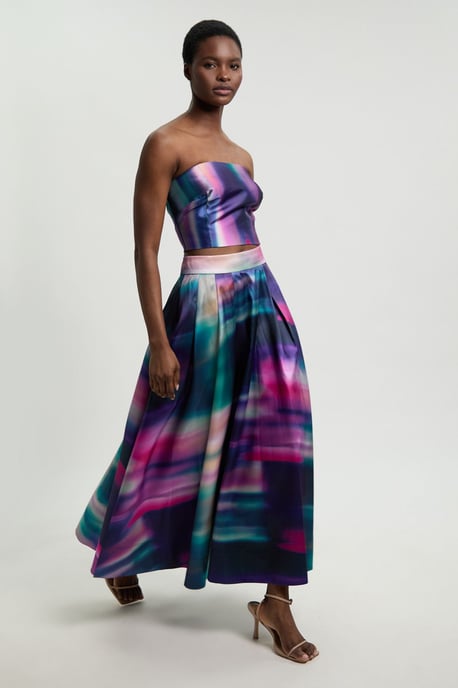 Jacquard Twill Blur Print Woven Prom Midi Skirt - Image 1