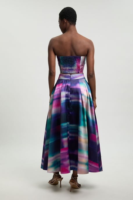 Jacquard Twill Blur Print Woven Prom Midi Skirt - Image 3