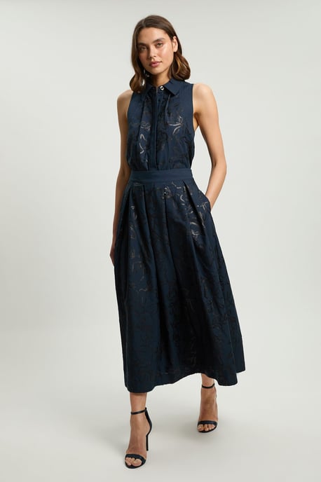 Linen Matte Sequin Midi Skirt - Image 1