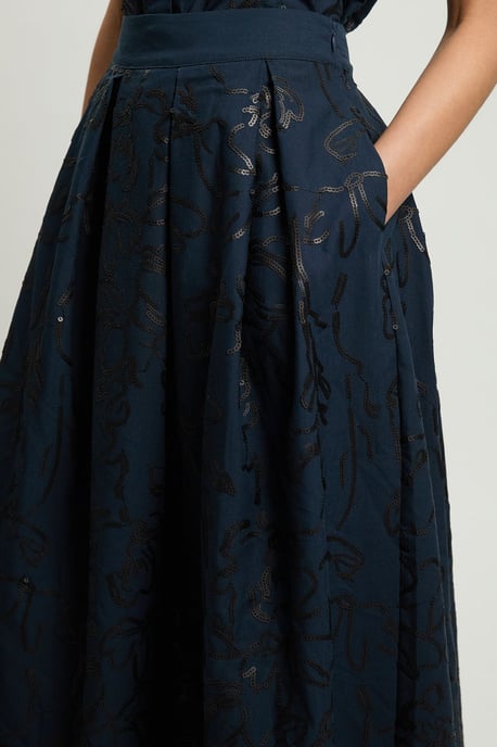 Linen Matte Sequin Midi Skirt - Image 4