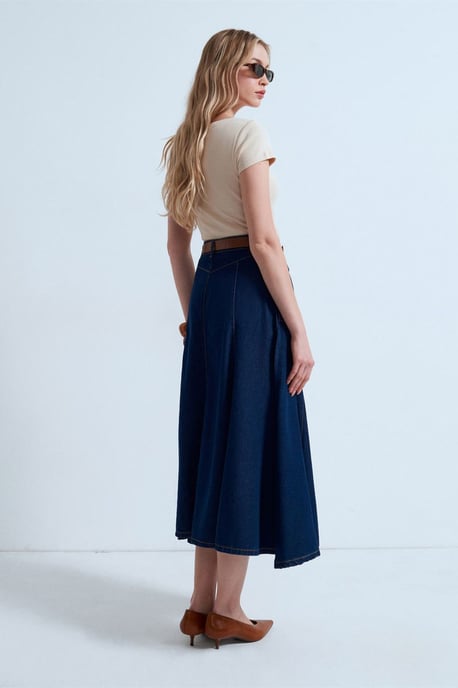 Hoge Taille Midi A-Lijn Denim Rok - Image 2