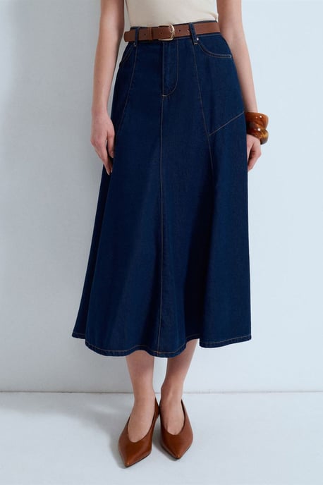 Hoge Taille Midi A-Lijn Denim Rok - Image 3