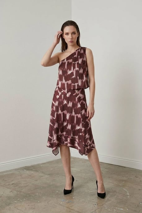 Asymmetrisk Satinblus och Midkjol Set - Image 3