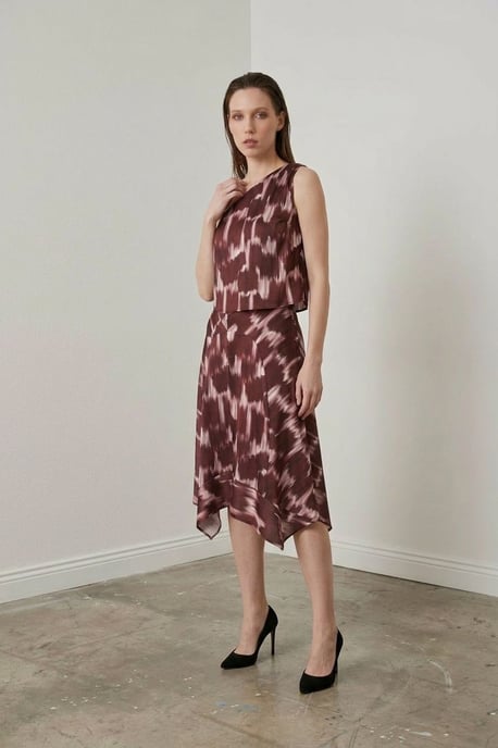 Asymmetrisk Satinblus och Midkjol Set - Image 4