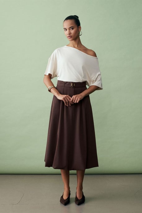 Hoge taille riem midi ballon rok - Image 1