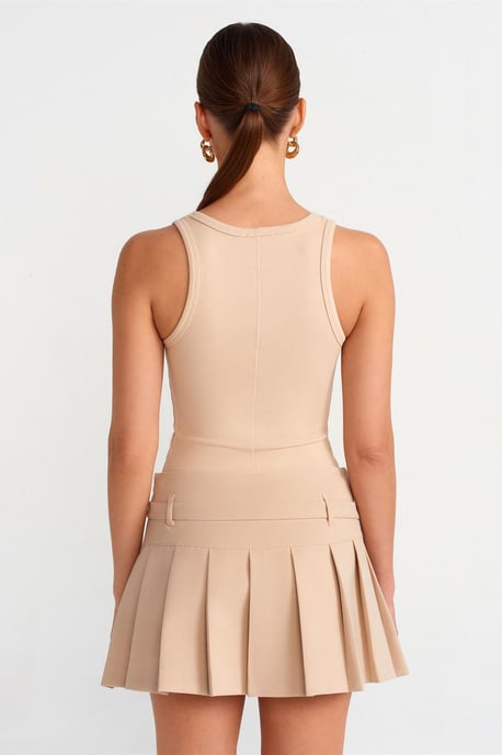 Hoge Taille Plissé Mini Rok Met Riem - Image 2