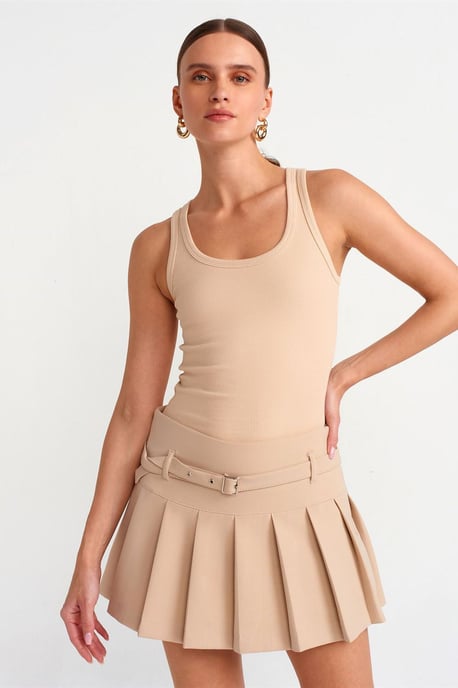 Hoge Taille Plissé Mini Rok Met Riem - Image 4
