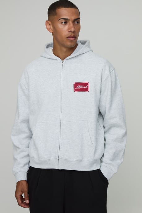 Oversized Boxy Official Embroidered Zip Thru Hoodie - Image 1