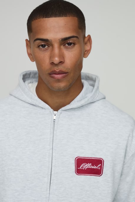 Oversized Boxy Official Embroidered Zip Thru Hoodie - Image 3