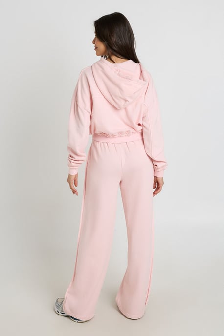Washed Loopback Distressed Cropped Zip Through Hoodie - Image 2
