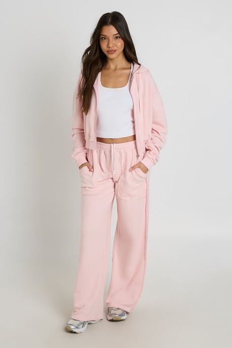 Washed Loopback Distressed Cropped Zip Through Hoodie - Image 3