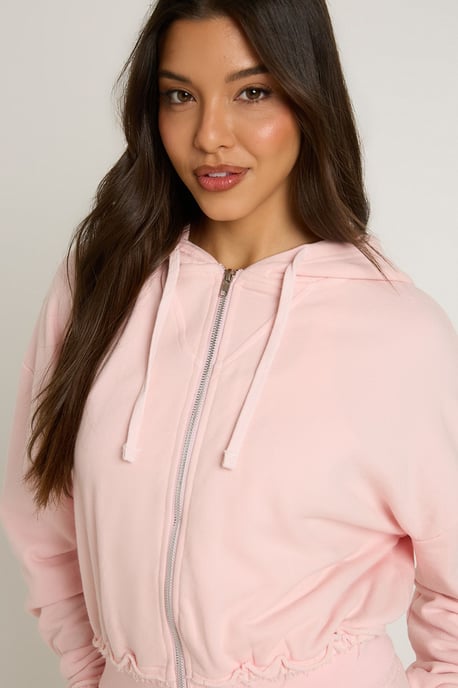 Washed Loopback Distressed Cropped Zip Through Hoodie - Image 4