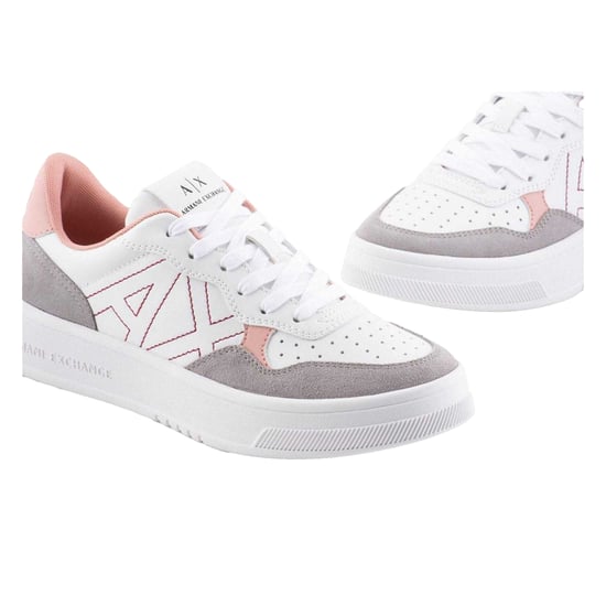 Armani Exchange Träningsskor med plattform i läder för dam och dam (Vit/rosa) - Image 5