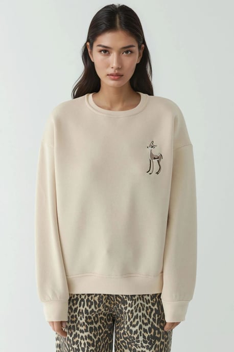 Comfort Animal Pattern Embroidered Raised Crew Neck Sweatshirt - Image 5