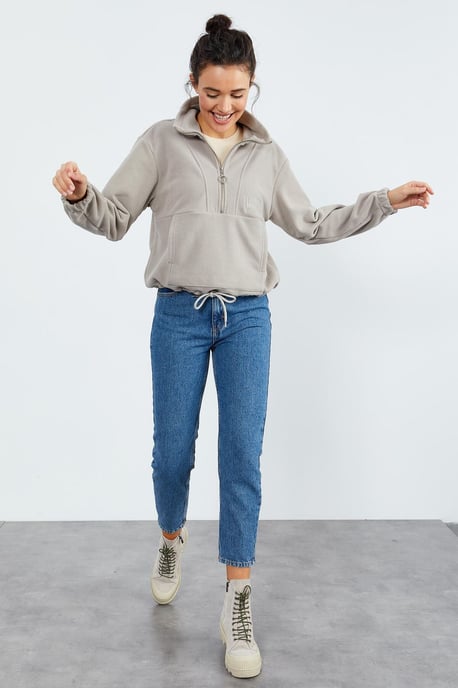 Oversized Half-zip Plush Sweatshirt - Image 2