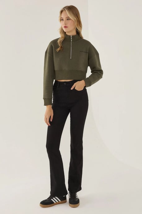 Dragkedja Krage Crop Slogan Sweatshirt - Image 2