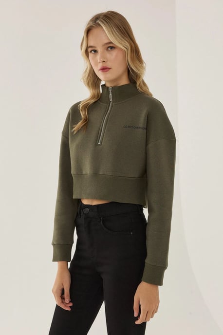 Dragkedja Krage Crop Slogan Sweatshirt - Image 3