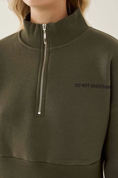 Dragkedja Krage Crop Slogan Sweatshirt - Image 5