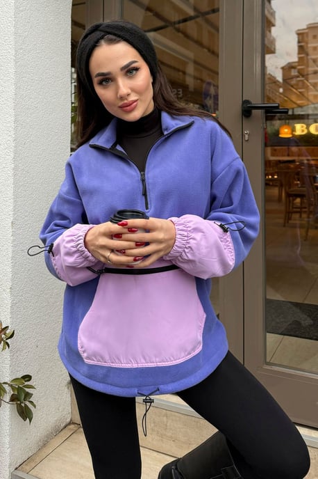 Oversized Pluche Halve Rits Sweatshirt - Image 1