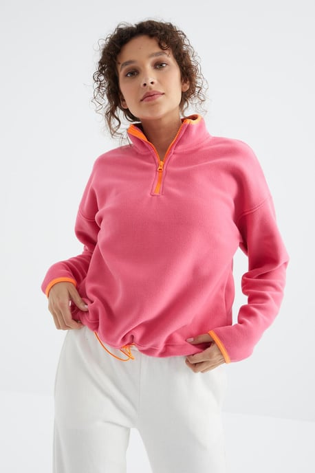 Oversized Pluche Halflange Rits Sweater - Image 1