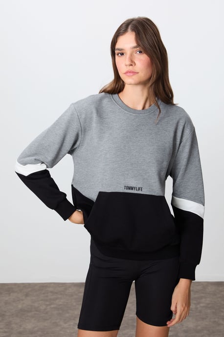 Overmaatse Kleurgebroken Crew Neck Sweatshirt - Image 4