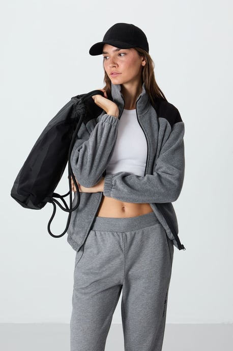 Oversized Color Block Half-Zip Sweatshirt - Image 1