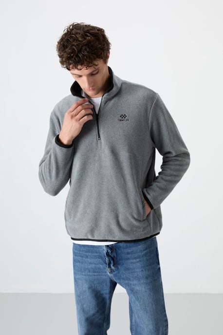 Men's Slim Fit Half-zip Plush Sweatshirt - Image 3