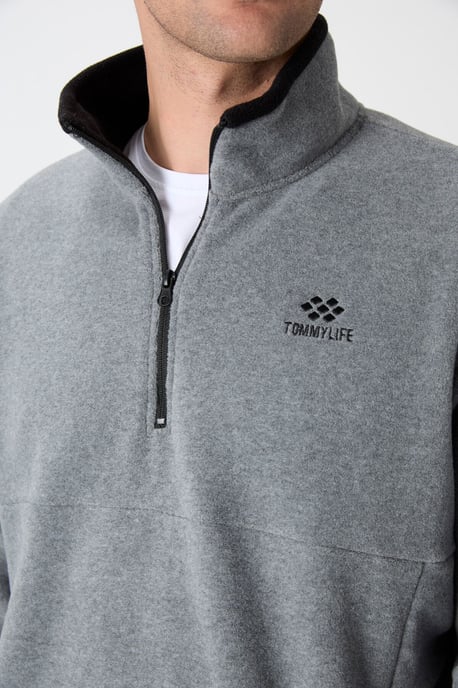 Men's Slim Fit Half-zip Plush Sweatshirt - Image 4