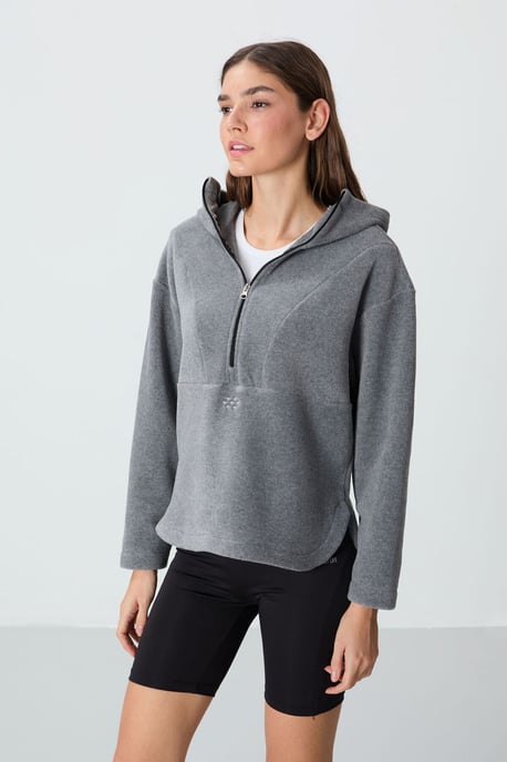 Överdimensionerad Plush Halvdragkedja Hoodie-tröja - Image 4